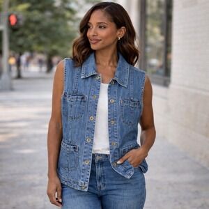 Vintage Blassport Denim Vest Size M – Western‎ Utility Ranch Rodeo Snap Front